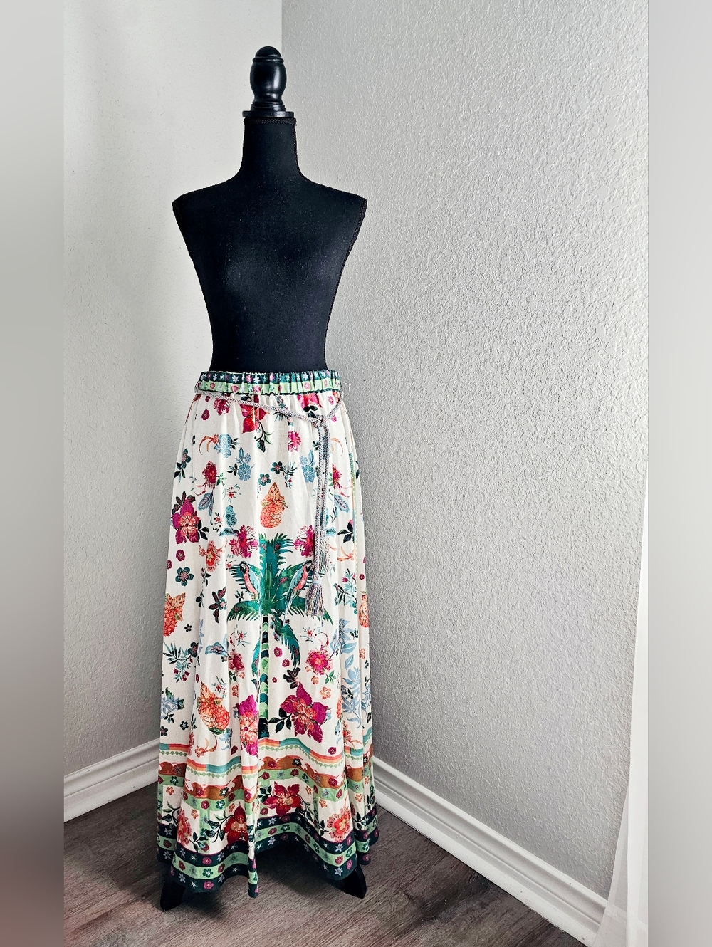 Rachel Zoe Linen Maxi Skirt Elastic Waistband Colorful Tropical Resortwear S NWT - Picture 3 of 14
